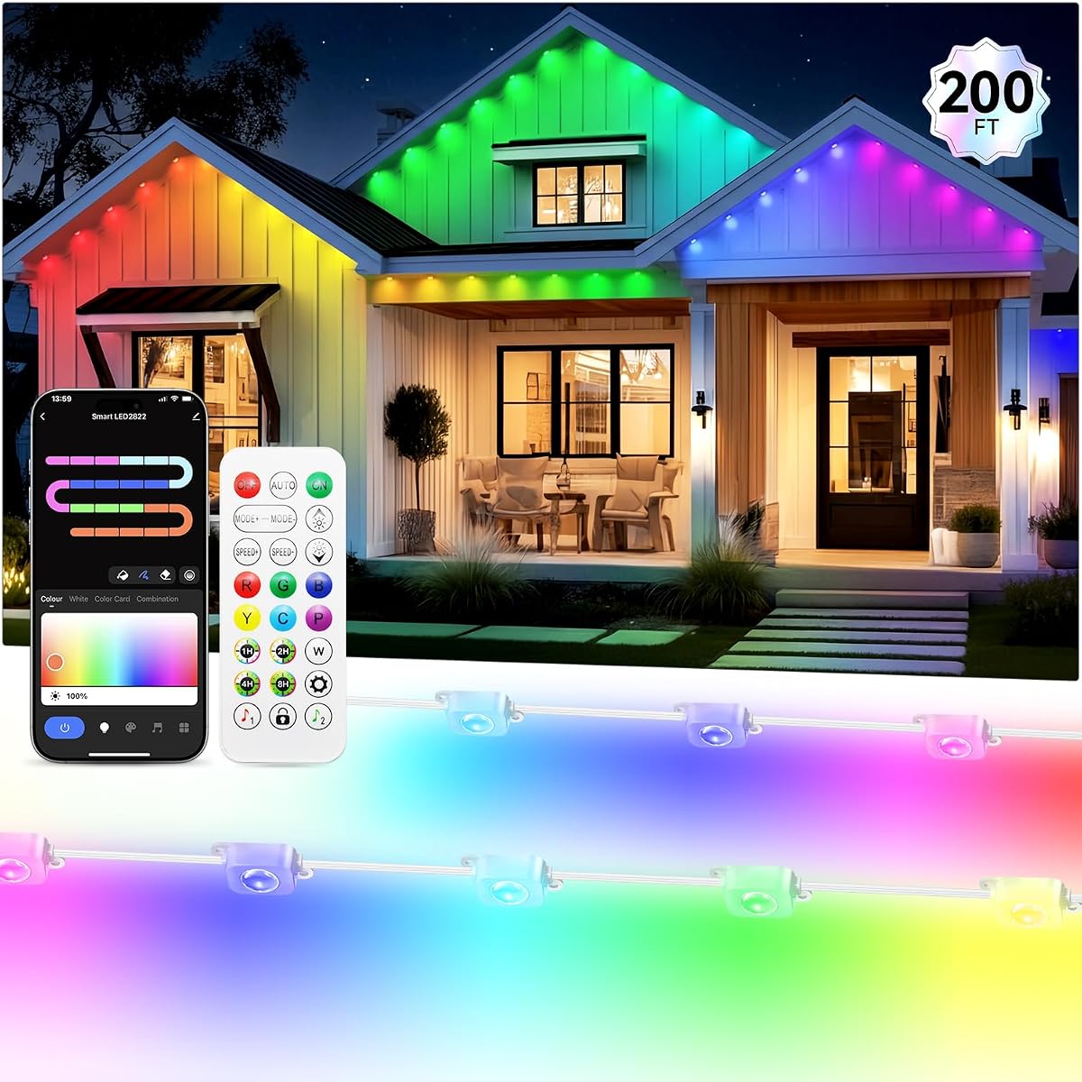 lemonlovely 200FT Permanent Outdoor Lights, Waterproof RGB+IC LED, Warm & Cool
