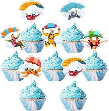 24 Pcs Skydiving Cupcake Toppers for Baby Shower Birthday Party Supplies | Skydiving Birthday Decorations Parachute Skydiver Cupcake Picks Ultimate Sports Theme Cake Decorations