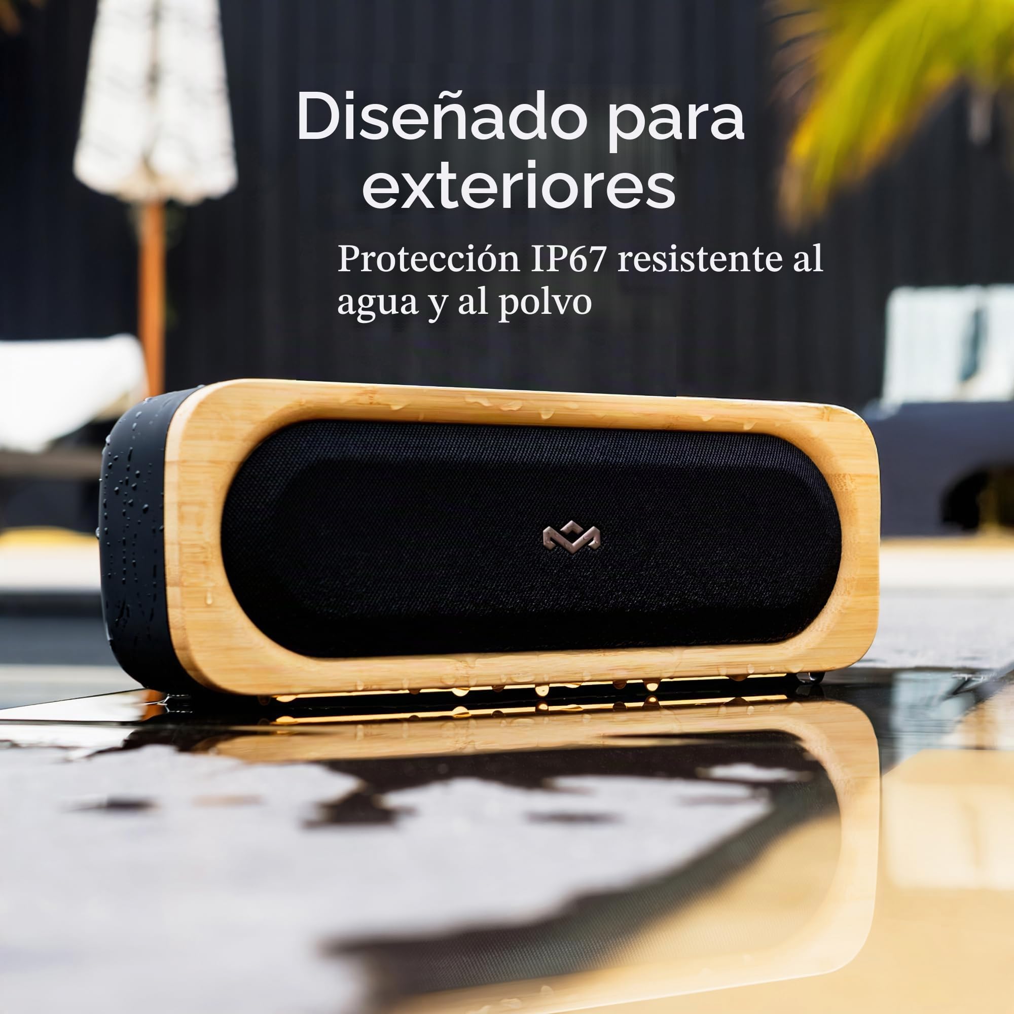 Marley House of Get Together Go Altavoz Bluetooth Portátil 30W - Negro | Sostenible, Inalámbrico con Batería 20H, IP67 Impermeable, 3 Modos EQ, Entrada AUX y Abrebotellas