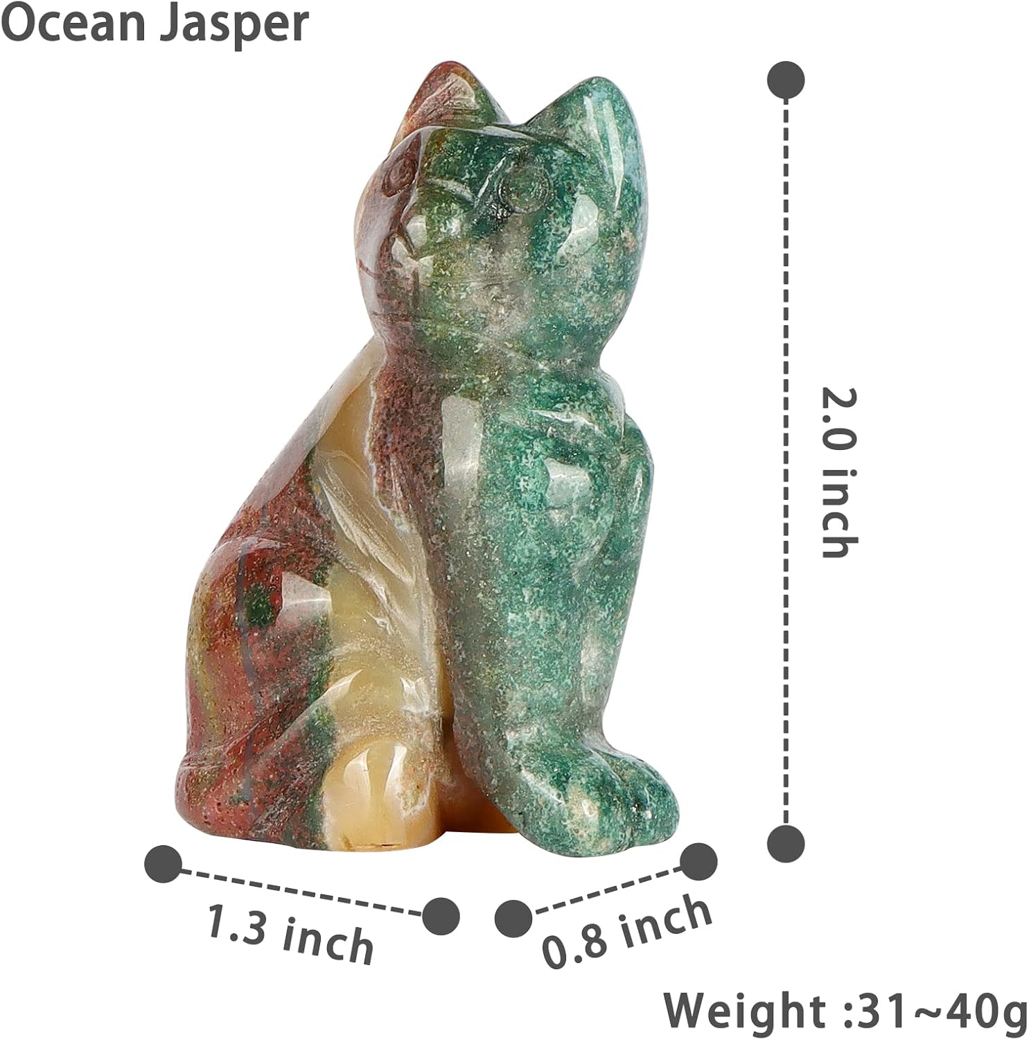 2″ Ocean Jasper Stone Crystal Cat Figurine Statue Hand Carved Animal Kitten Healing Crystals Gemstone Collectibles Home Art Decor