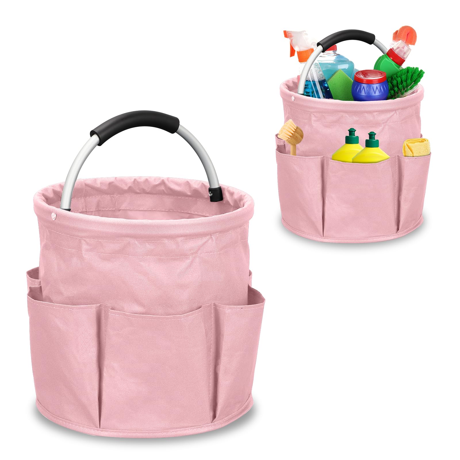 Mumisuto Cesto Porta Attrezzi Pieghevole in Tessuto Oxford Impermeabile 6 Tasche per Pulizie Shopping Rosa