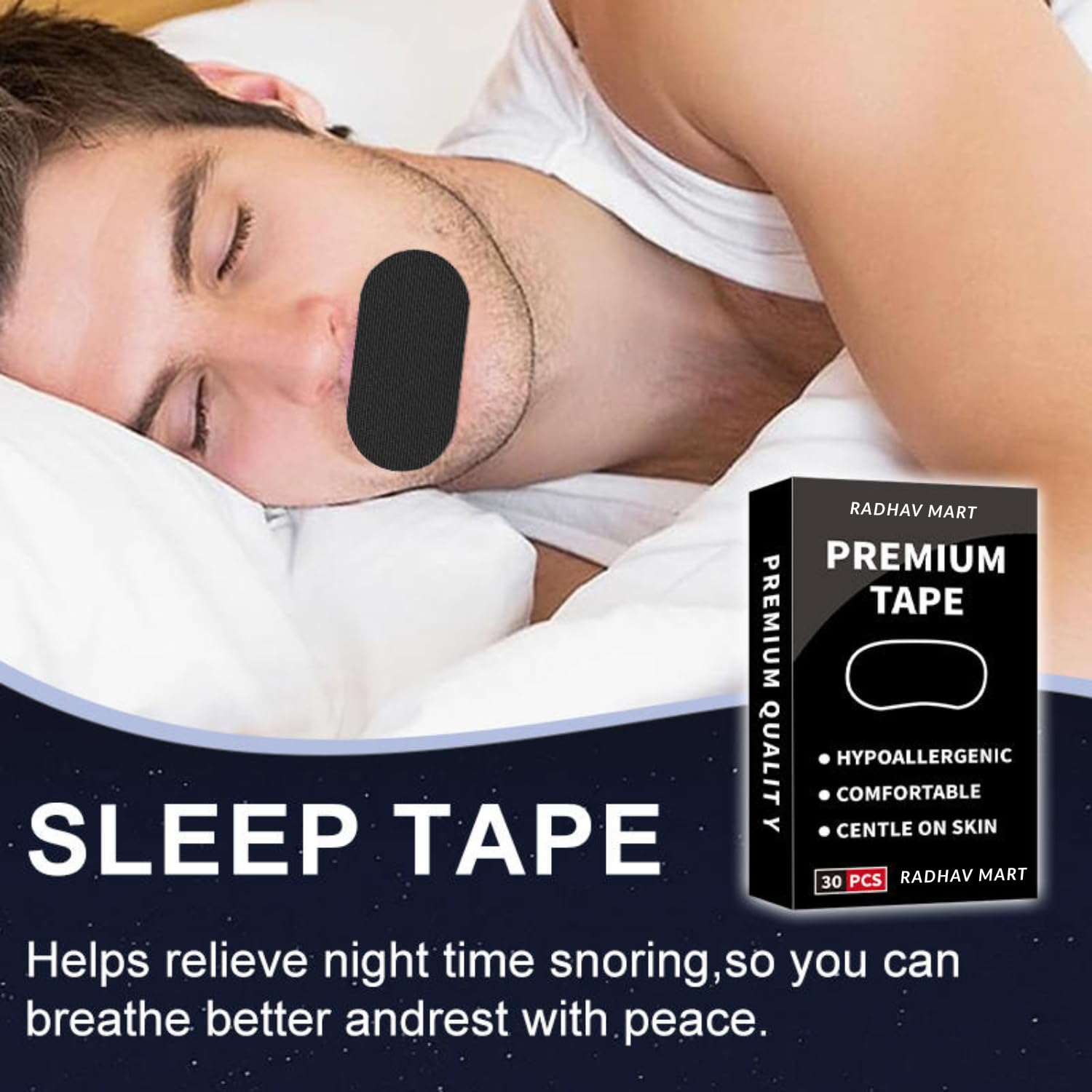 Radhav Mart 30 Pcs Sleep Strips Mouth Tape for Sleeping | Anti-Snoring Strips for Improved Nose Breathing, Reduced Snoring & Restful Sleep | Skin-Friendly Mouth Strips for Kids & Adults (30 Pcs) 2