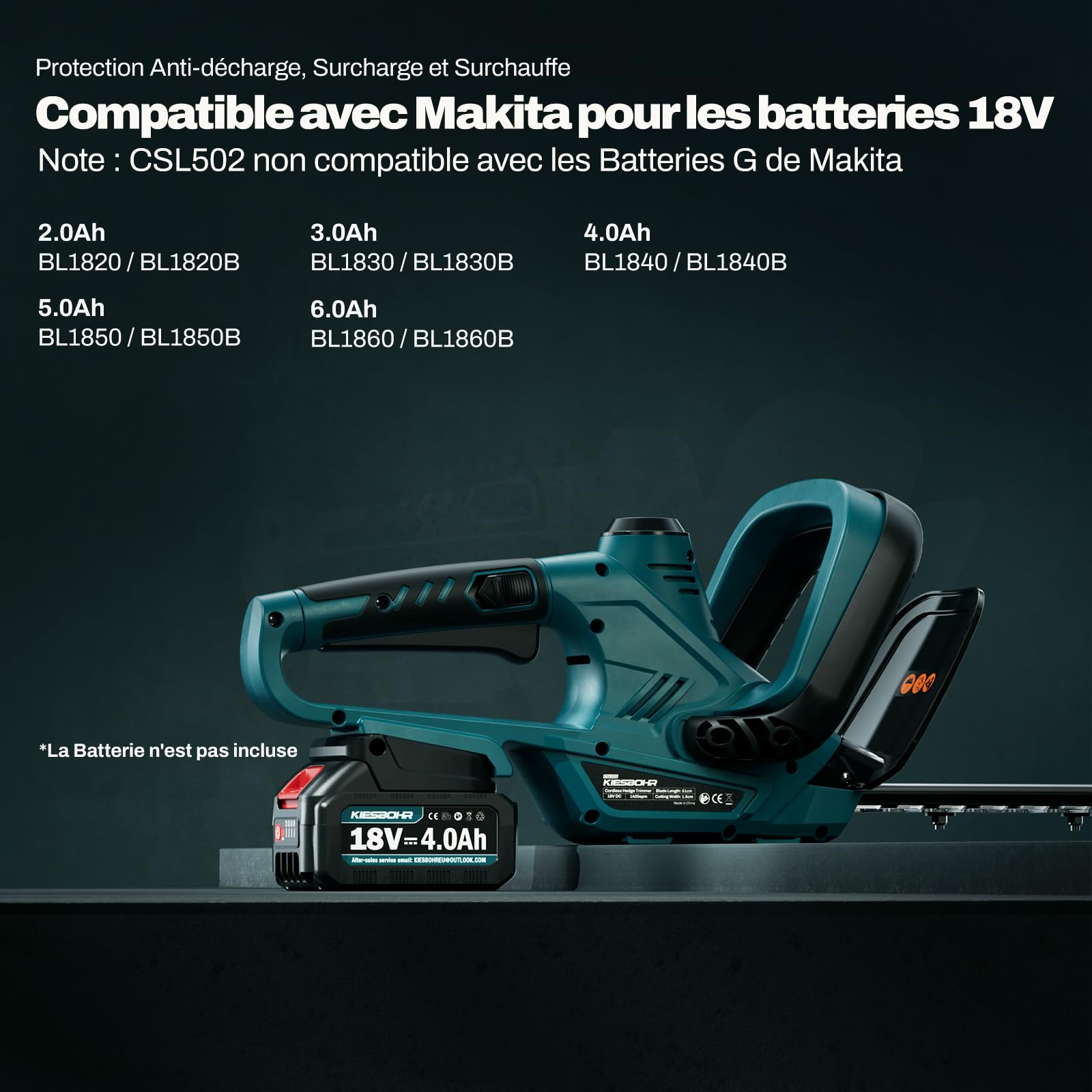 Taille-Haie sans Fil 51 cm, 16 mm, pour Makita 18V(sans Batterie)