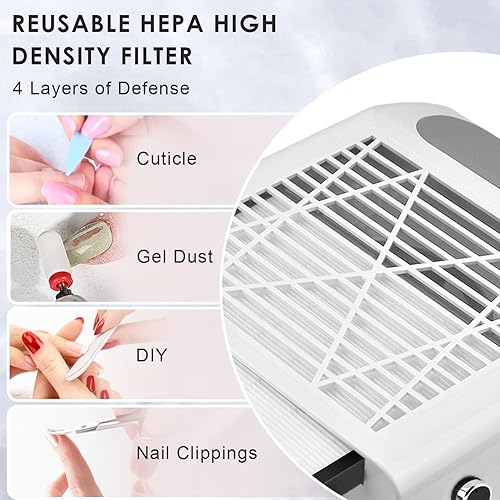 Miniatura 5 de Colector de polvo de uñas, aspiradora de 80 W, succión de potencia ajustable, máquina limpiadora de polvo para manicura, colector de polvo para uñas