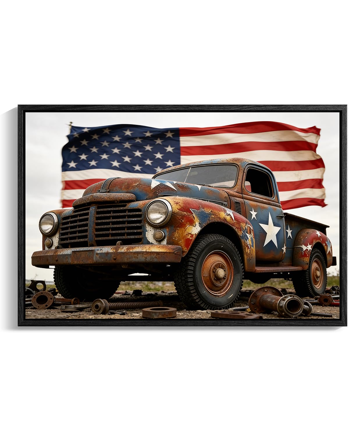 American Flag Framed Canvas Wall Art, 4th of July Canvas Prints