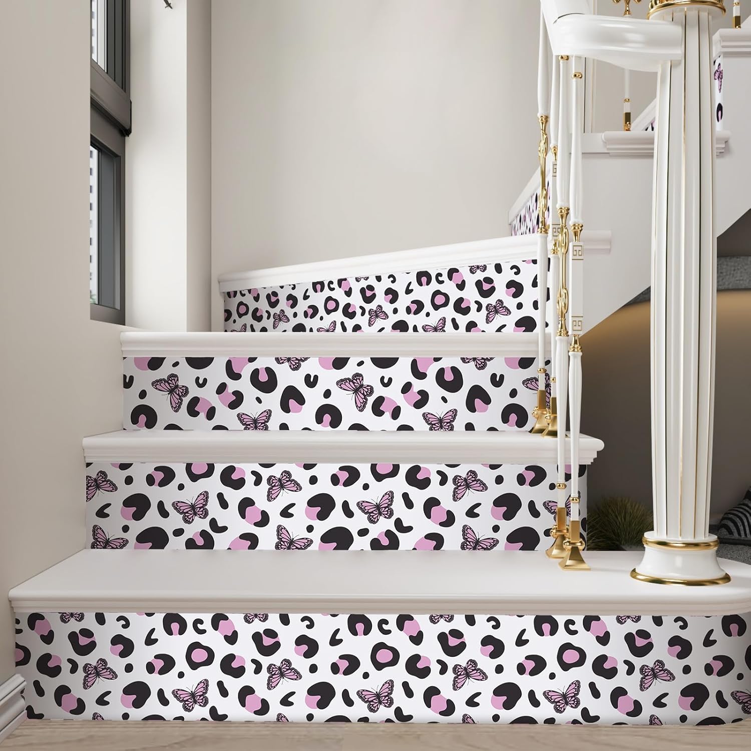 CRE8TIVE Leopard Butterfly Wallpaper Pink Peel and Stick Wallpaper for Girls Bedroom Bathroom Removable Self Adhesive Vinyl Leopard Cheetah Print Contact Paper for Cabinets Drawers Waterproof 12"x118"