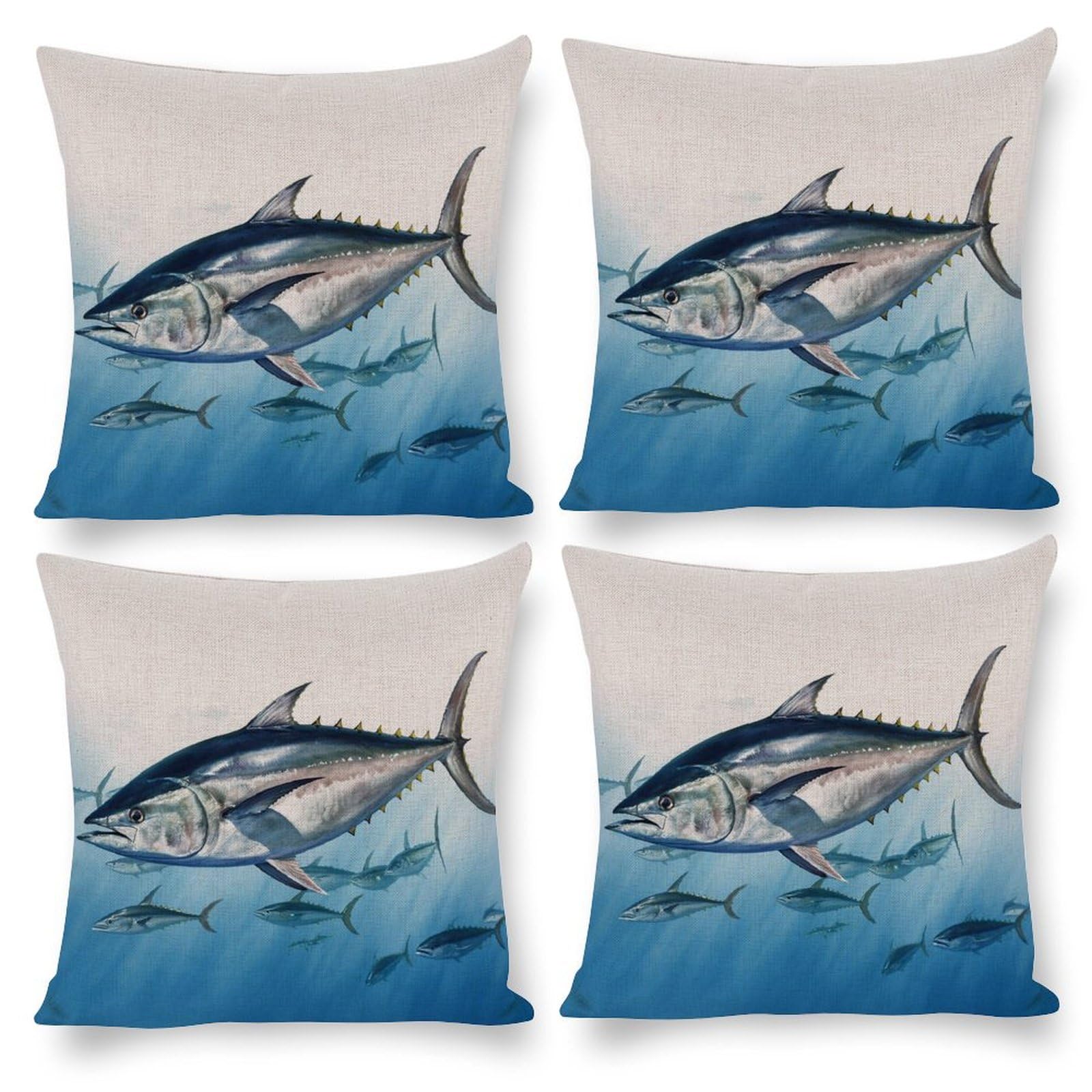Housse coussin thon bleu pour remplacer vos taies ternes : décoration carrée zippée de salon