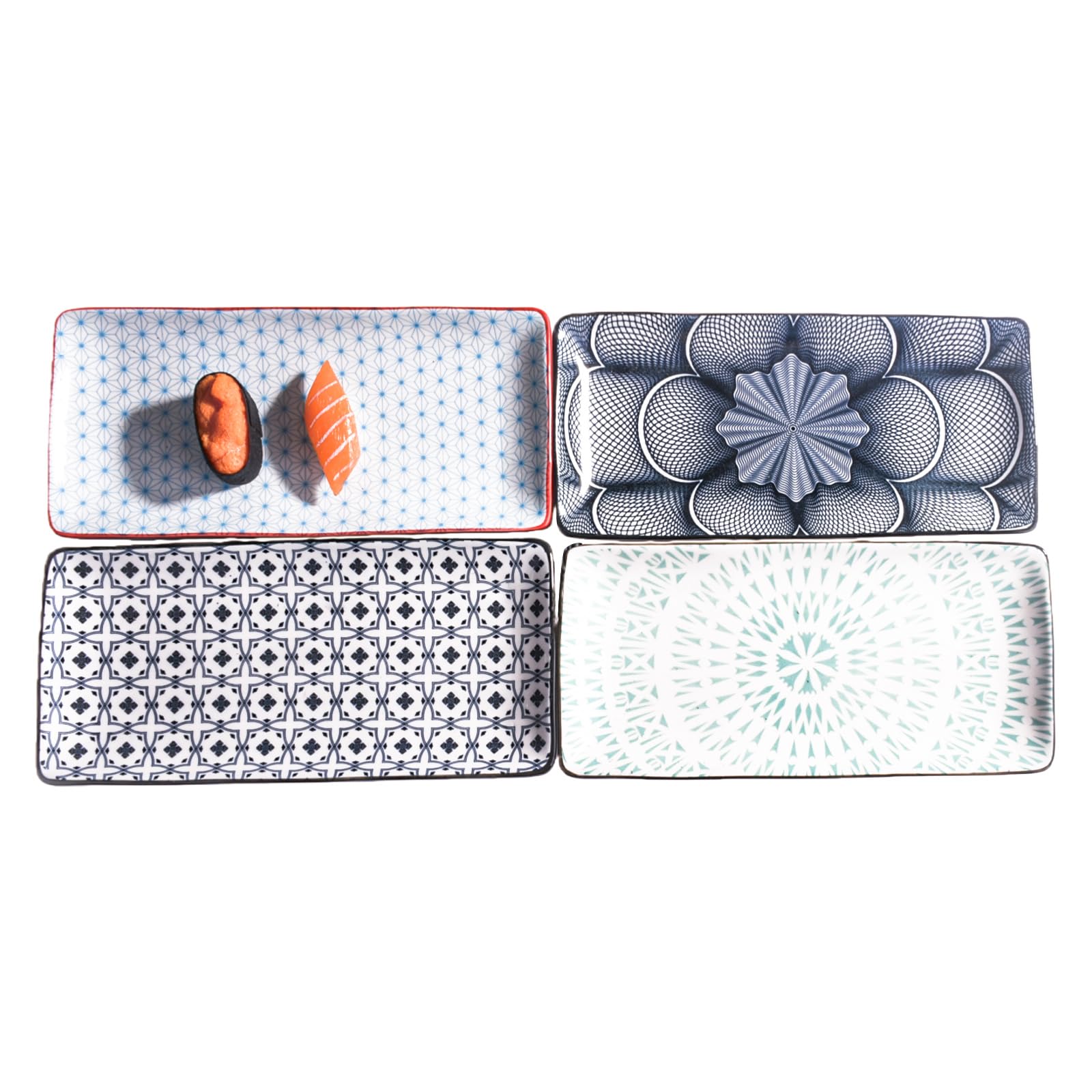 Juego de 4 platos de sushi japoneses rectangulares de cerámica para sushi y patas rectangulares