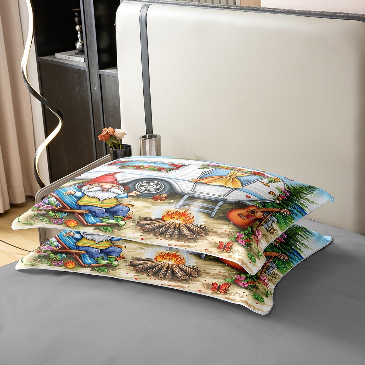 Homewish Krasnal kempingowy 100% bawełna poszewka na kołdrę podwójna dla dzieci chłopców dziewcząt, zestaw pościeli do kampera, zestaw pościeli na przyczepę podróżną, kwiatowy motyl poszewka na kołdrę