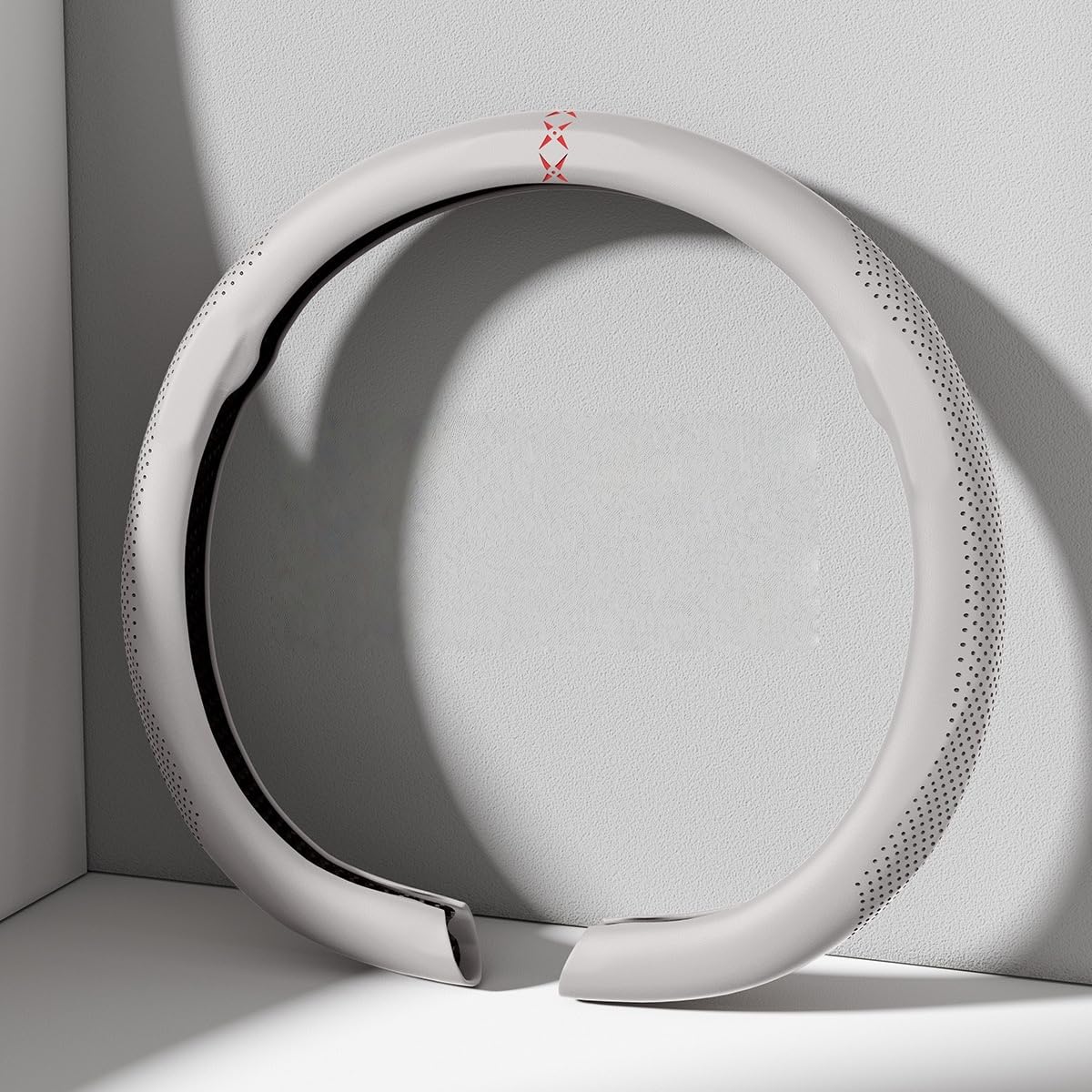HJGSDF Steering Wheel Cover for Koenigsegg CCX 2006-2010, Leather Perforated Anti-Slip Breathable Auto Protector Accessory, B-White- D-shaped
