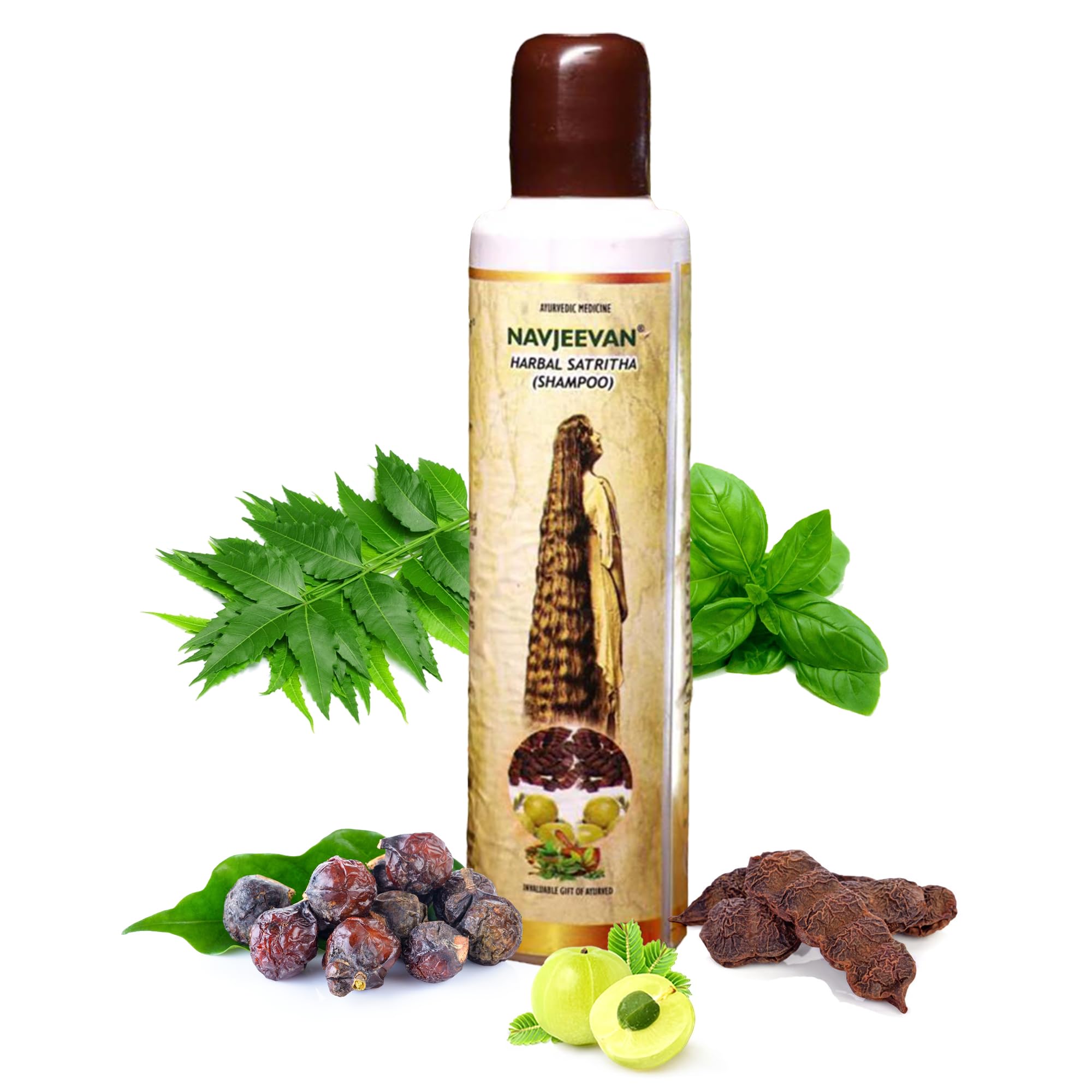 Amrit Navjeevan Herbal Satreetha Shampoo (150ml, Pack of 2) - Ayurvedic Anti Dandruff shampoo for Healthy Hair with Bhringraj, Shikakai, Tulsi and Amla