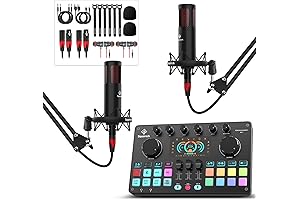 Squarock Podcast Equipment Bundle for 2, Audio Interface DJ Mixer for Podcasters