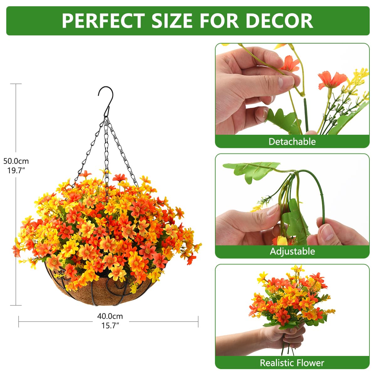 INQCMY Cesto Appeso Con Fiori Violi Artificiali, Per Interni/Esterni, Kit Fai Da Te Con Fodera In Cocco, Viola