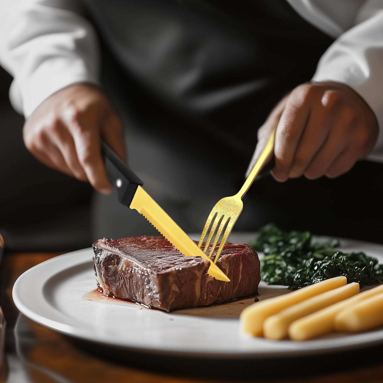 49PCS Gold Silverware Set for 8 with Flatware Drawer Organizer, Stainless Steel Cutlery Set with Steak Knives, Include Spoons and Forks Set, Carving floral patterns, Dishwasher Safe