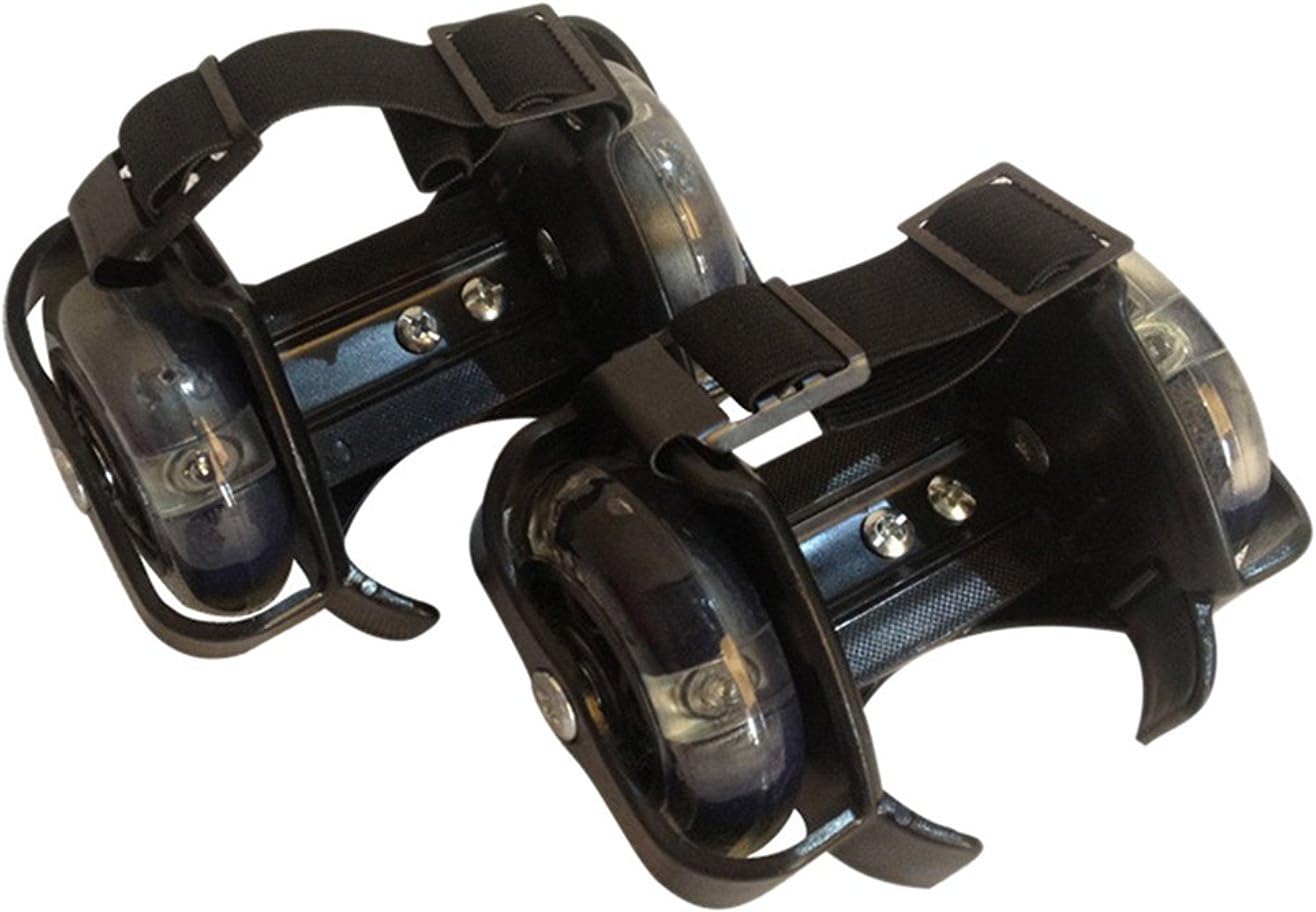 Kids Youth Adjustable Wheels Heel Roller Skates Flashing Safe PVC Light Shoes (Black)
