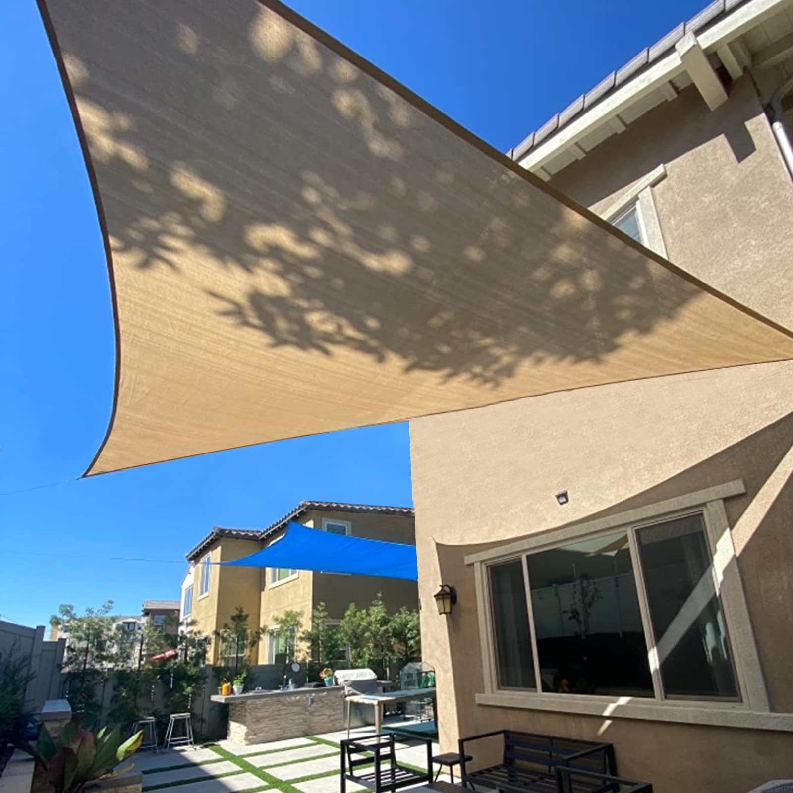 HENG FENG 20'x20'x20' Huge Sand Triangle Canopy Shade Sail for Outdoor Patio Pergola Cover Sunshade Sails UV Blocking Canovas Covers