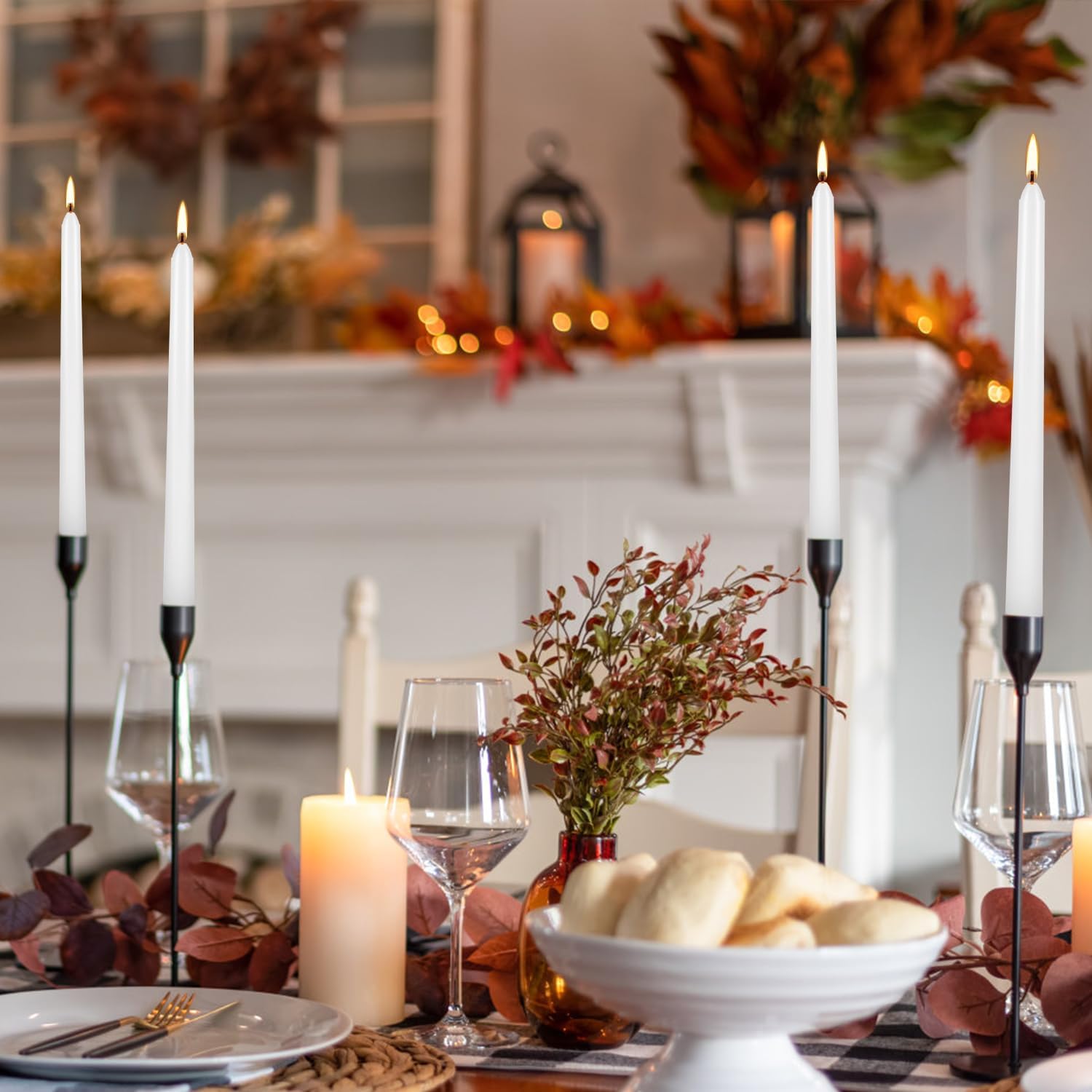 50 Pack White Taper Candles - 10 Inch Classic Unscented Dinner Candles, Dripless Pure White Paraffin Wax with Cotton Wicks, 8-Hour Burn Time for Wedding, Christmas & Formal Dining Decor