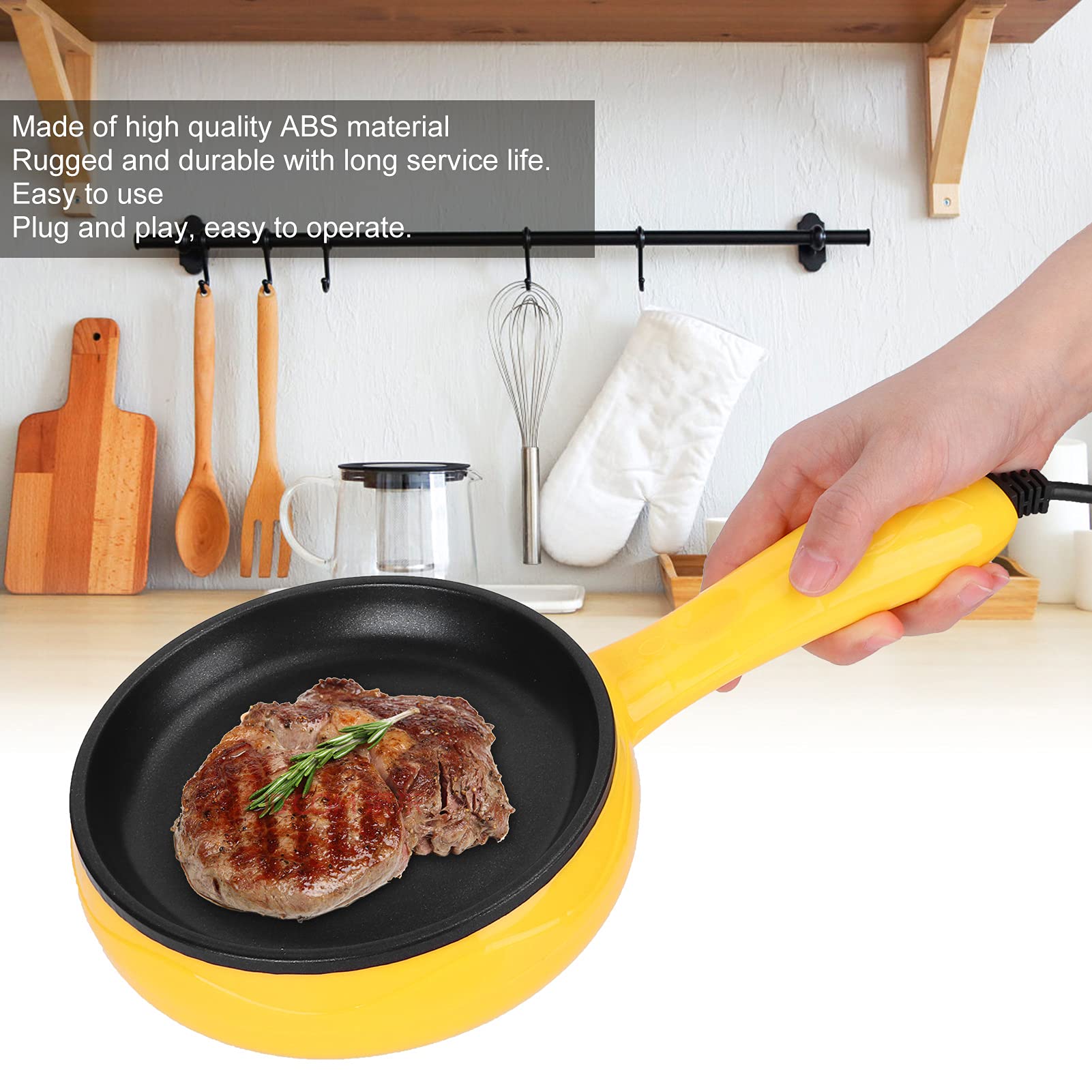 Padella Antiaderente Mini Piccola Padella Fritta Con Spatola Di Legno Per Bistecca E Uova Fritte Domestica 350W Spina Europea 220V Pots