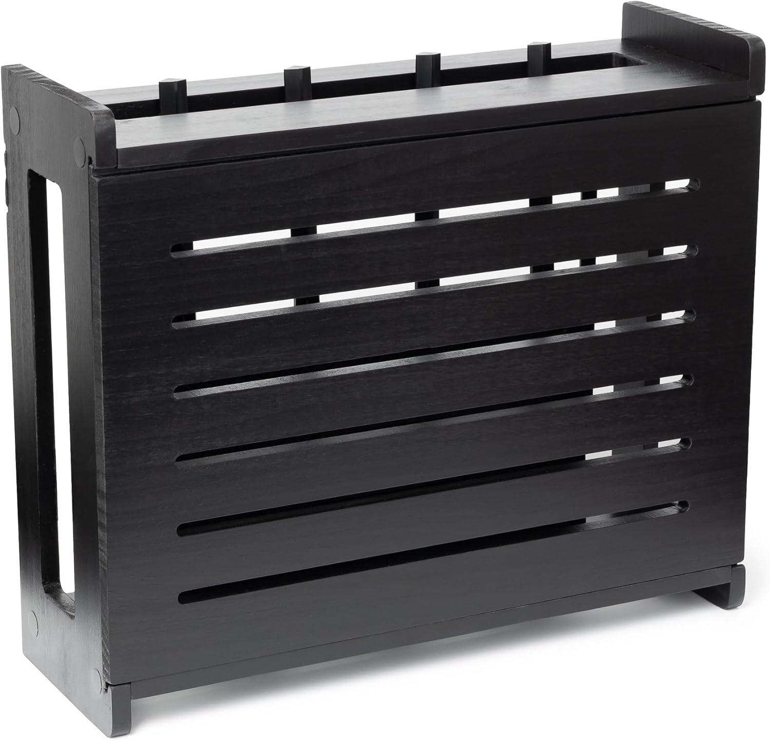 Wooden WiFi Router Storage Box - Standard Wall Mountable Decorative Modem Shelf Hider Cover with Cable Management System - Rustic Home Organization Solution for Most Routers Up to 11" Tall - Black