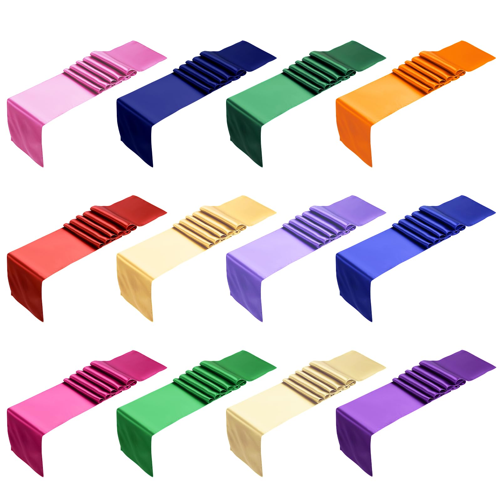 12 Pcs Satin Table Runner Colorful Table Runner Disposable Silk Runners for Tables, 12 x 108 Inch Colorful Tables Runners Solid Color for Party Chair