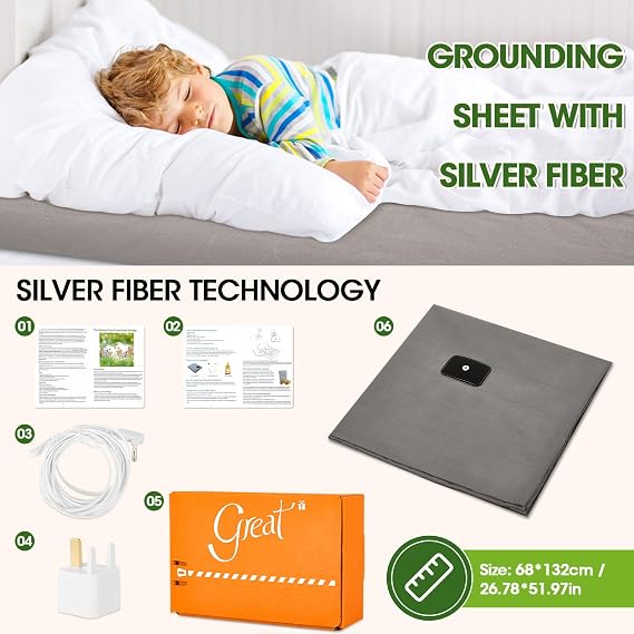 Grounding Sheet 68x132cm Grounding Bed Sheet Silver Fibre Organic Cotton Grounding Mat Earthing UK for Improved Sleep Reduced Anxiety Inflammation Healthy Earth Energy Mat with Conductive Materials