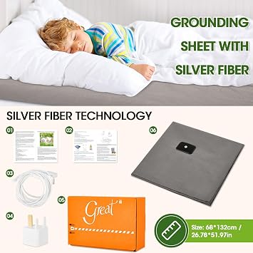 Grounding Sheet 68x132cm Grounding Bed Sheet Silver Fibre Organic Cotton Grounding Mat Earthing UK for Improved Sleep Reduced Anxiety Inflammation Healthy Earth Energy Mat with Conductive Materials