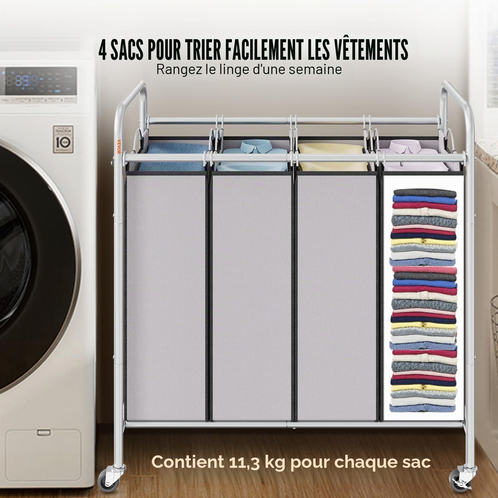 VEVOR Panier à Linge Panier à Linge Robuste avec roulettes verrouillables Robustes pour vêtements Sales dans la buanderie, la Chambre à Coucher