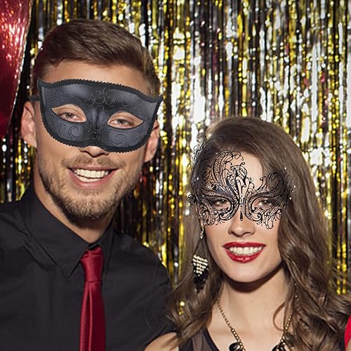 Miniatura 5 de IETANG Juego de máscaras venecianas de Mardi Gras para parejas con collar y pajarita