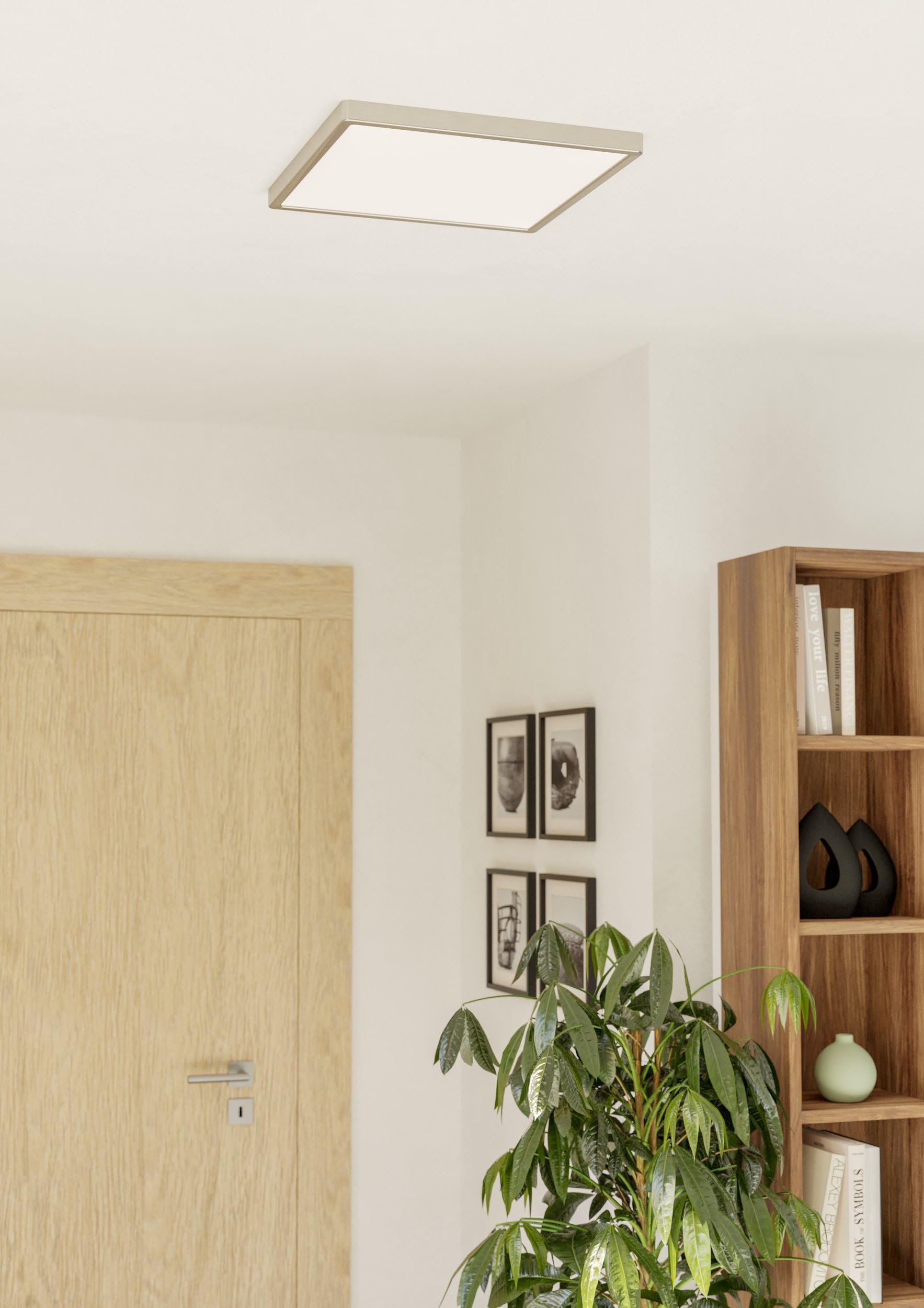 Eglo Fueva 6 Plafoniera a LED, quadrata, lampada da soffitto in metallo | colore argento e plastica bianca, luce bianca calda e fredda, 39 x 39 cm