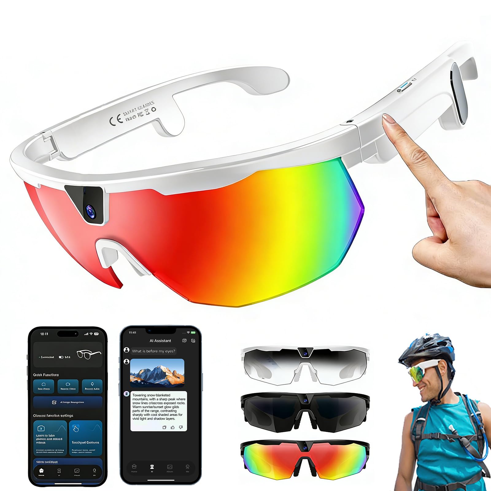 Gafas De Ciclismo con IA, con Cámara De 8MP, Compatibles con Foto/Vídeo/Llamadas Bluetooth/Traducción por IA, Micrófonos Duales, Gafas Deportivas Bluetooth Unisex, con Lentes Graduadas A