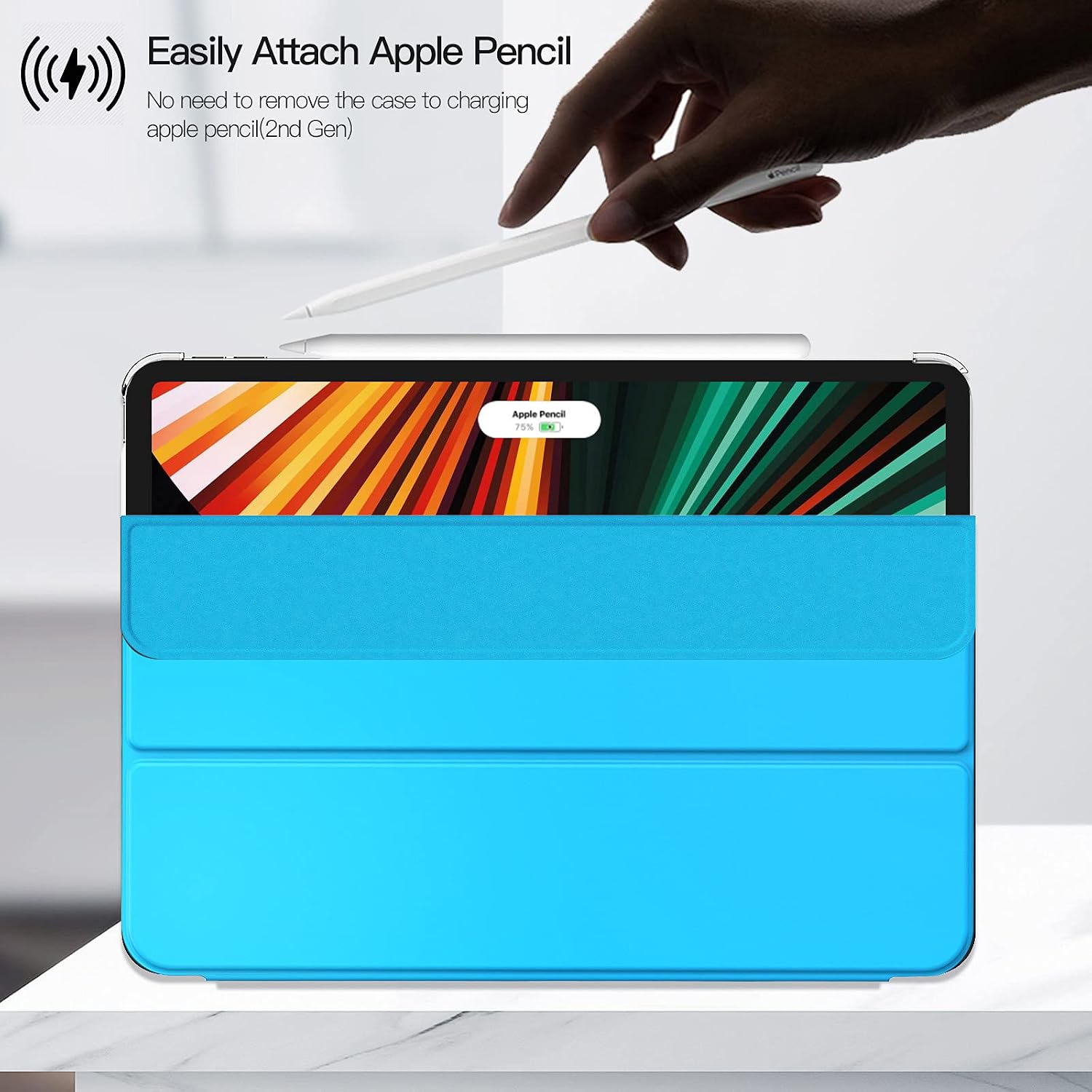 ZtotopCases iPad Pro 12.9 Case 2021, iPad Pro 5th Generation Cover Slim Hard Shell Transparent Hard Back Cover, Auto Sleep/Wake, Support Pencil 2 Cover for iPad 12.9 inch 2021- Blue