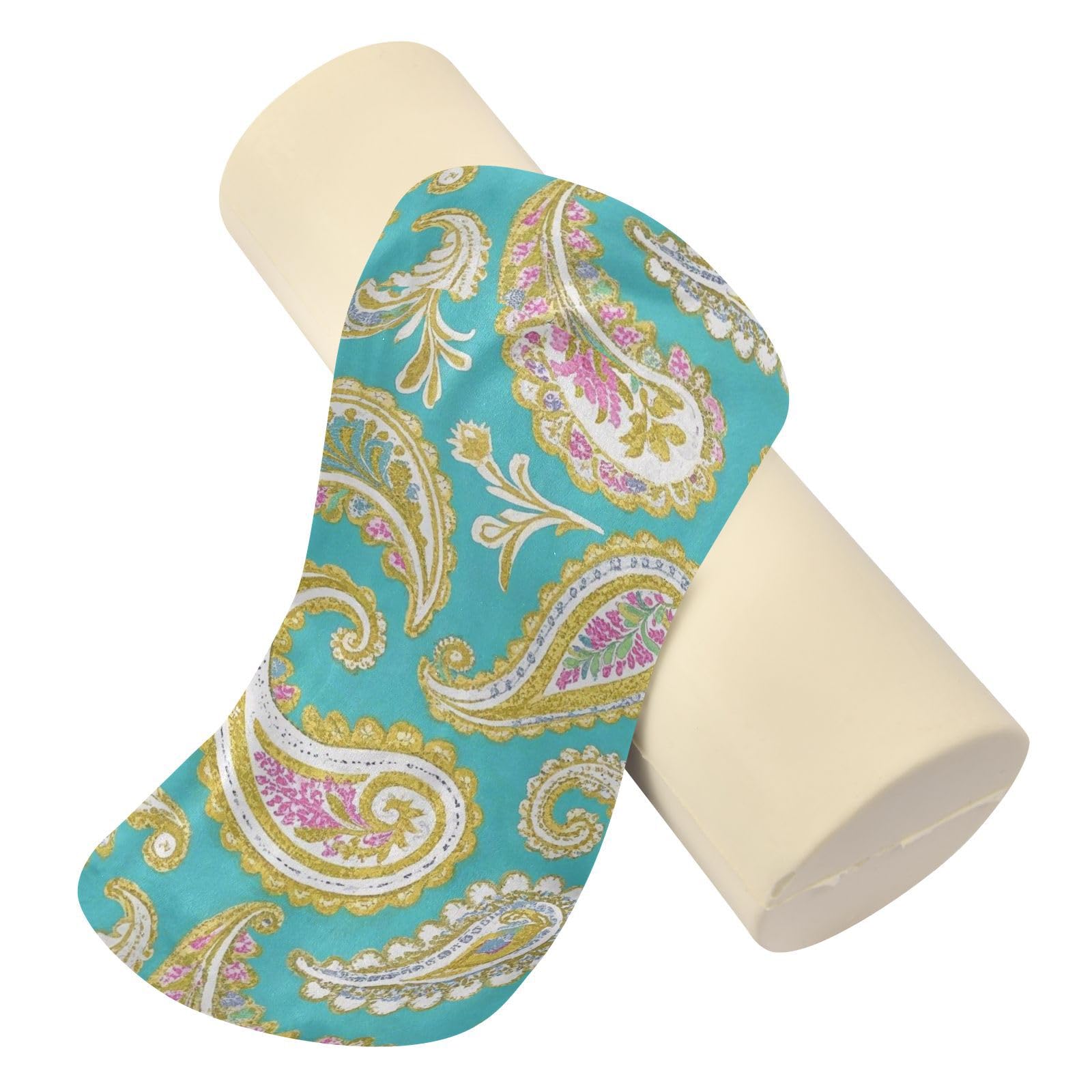 miaozhen Retro Fashion Flower Paisley Gold Turquoise Bolster Pillow Insert Bolster Pillow for Legs Massage Table Rollo Cervical para dormir 5.5''x17''