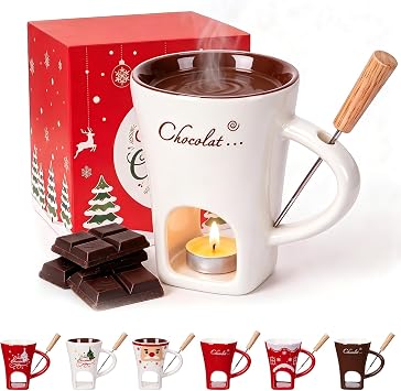 Chocolate Melting Cup with Forks, 130ml Ceramic Fondue Mug for Cheese & Chocolate Dipping, Perfect Fondue Pot Set for Birthday Date Night Wedding Gifts