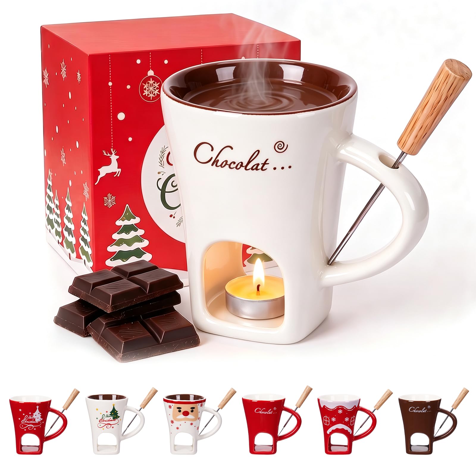 Chocolate Fondue Mug, Chocolate Melting Cup with Forks, Air Circulation Personal Cheese & Butter Melting Cup for Birthday Party, Wedding, Christmas Gifts