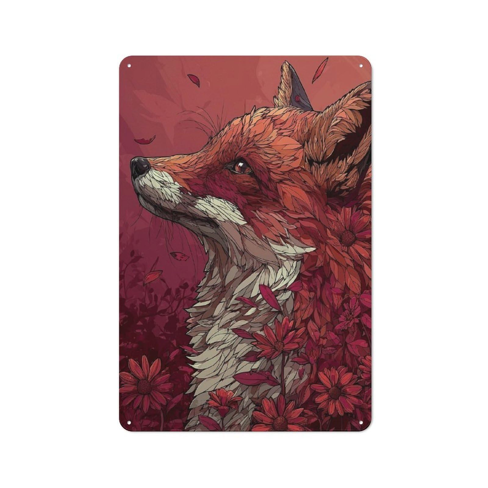 Junmoney Style-5 Floral Fox Vintage Tin Sign 30X20cm, Vintage Diner Style Decor For Kitchen, Cafe, Pantry Or Dining Room