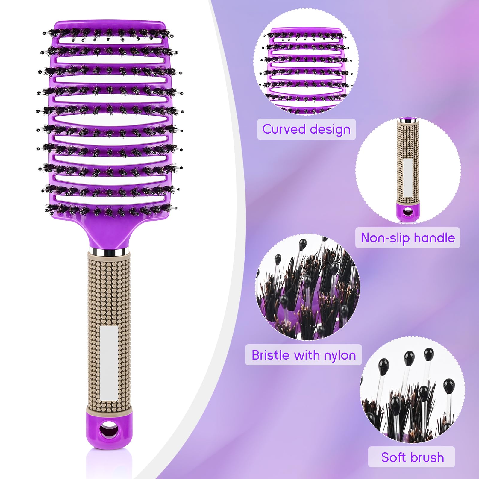 Wet Brush, 2PCS Hair Brush for women Anti Tangle Detangle Wet & Dry Spiral Hairbrush for Women Glide Through Tangles (purple) - Image 2
