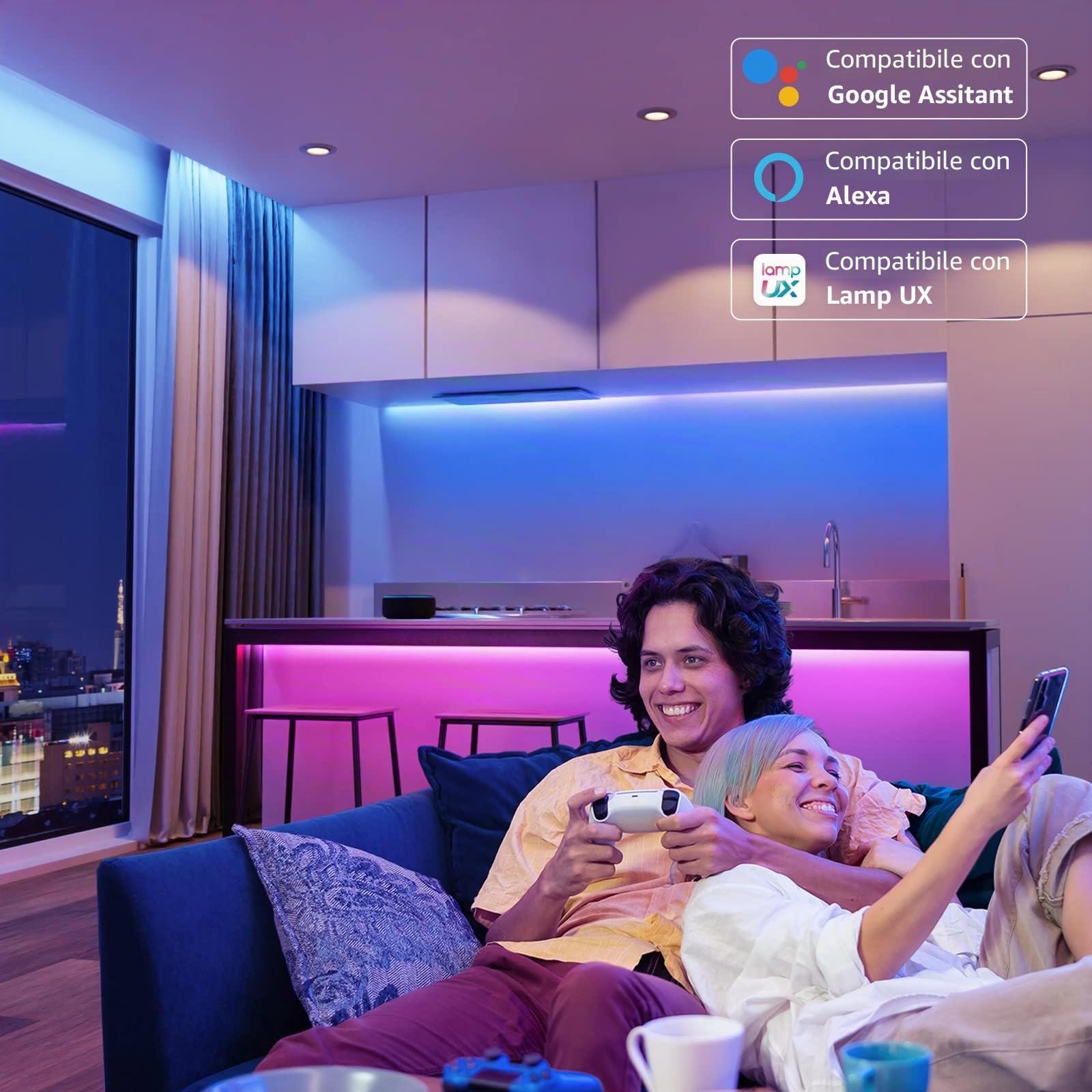 Lepro 5M 24W Striscia LED Alexa con Musica, Strisce LED WiFi Smart Controllo da Voce e APP Intelligente, 16 Millioni Colori RGB, Compatibile con Alexa/Google Home, Telecomando e Controller, 2.4GHz