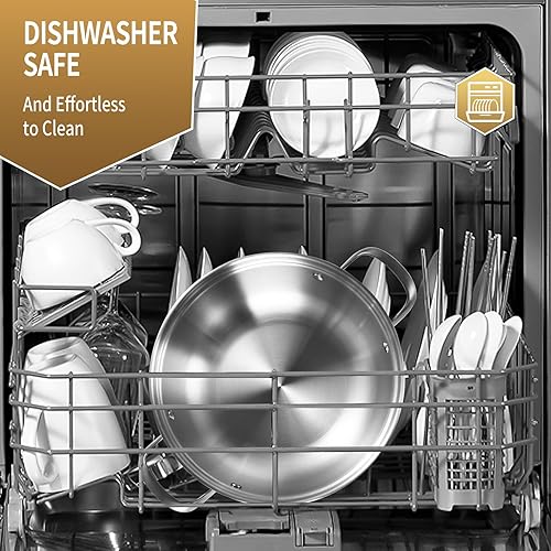 Miniatura 4 de LOLYKITCH Sartén de chef de acero inoxidable de tres capas de 13 pulgadas con tapa, olla de valor, Kadhai, sartén para saltear, sartén grande, olla