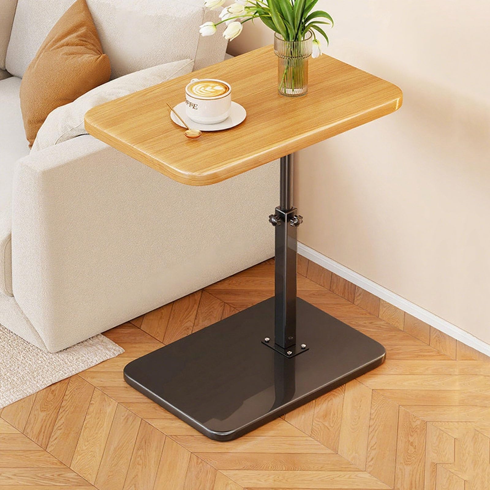 SXZenSpace Adjustable Height CShaped Side Table with Metal Frame Ideal for Living Room Balcony Office Nightstand Easy Assembly 10kg Capacity Stylish Yellow Finish