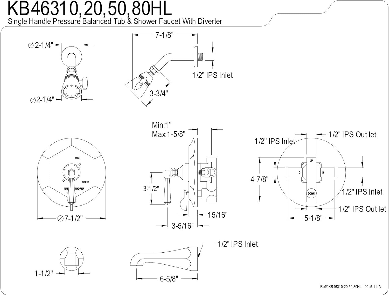 Kingston Brass KB46350HL Metropolitan Tub and Shower Faucet with Diverter, Oil Rubbed Bronze