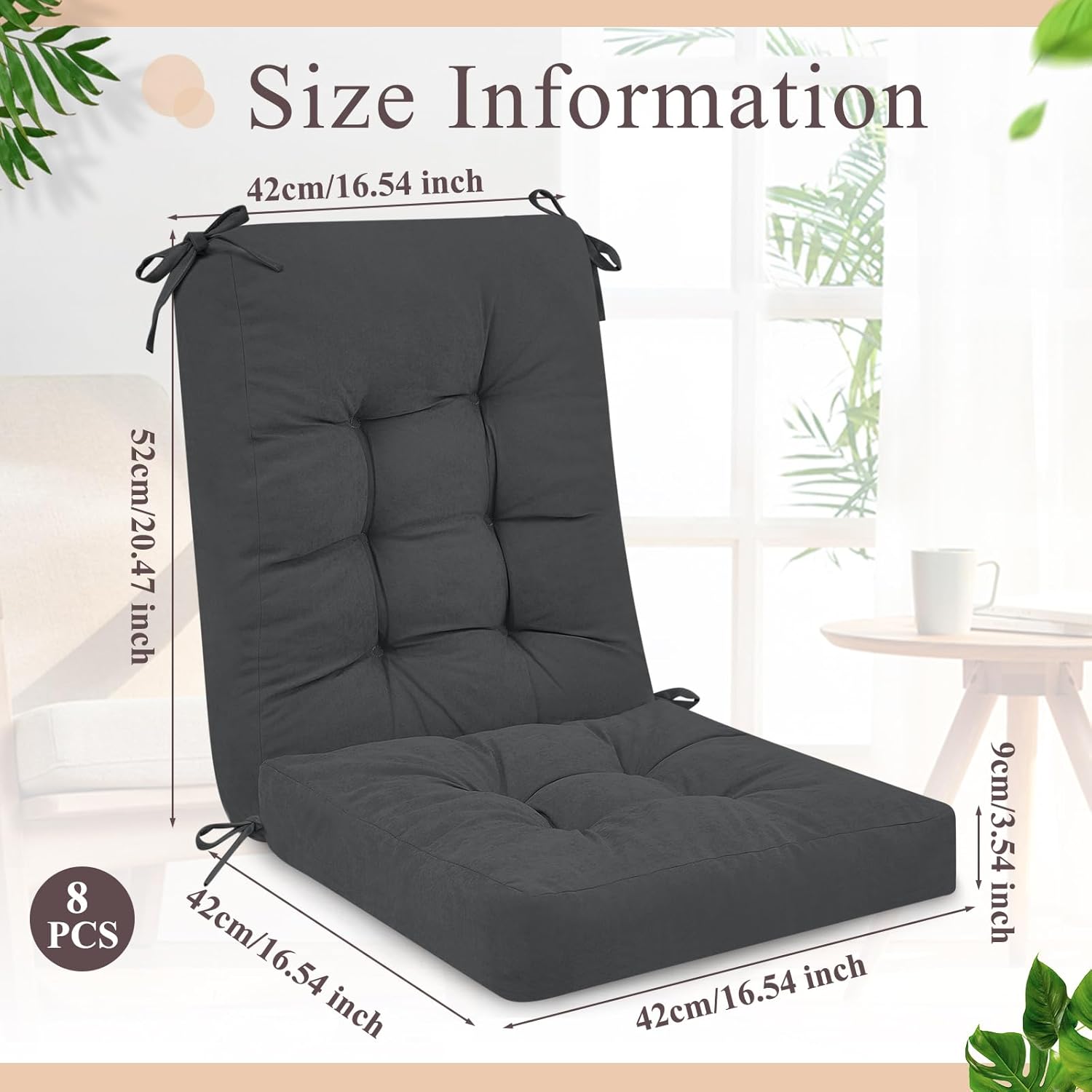 juexica 4 sets outdoor patio chair cushions seat high back tufted pillow replacement rocking chair cushions pads for patio summer seasonal indoor home office (dark gray) dark gray 17 x 17 inch