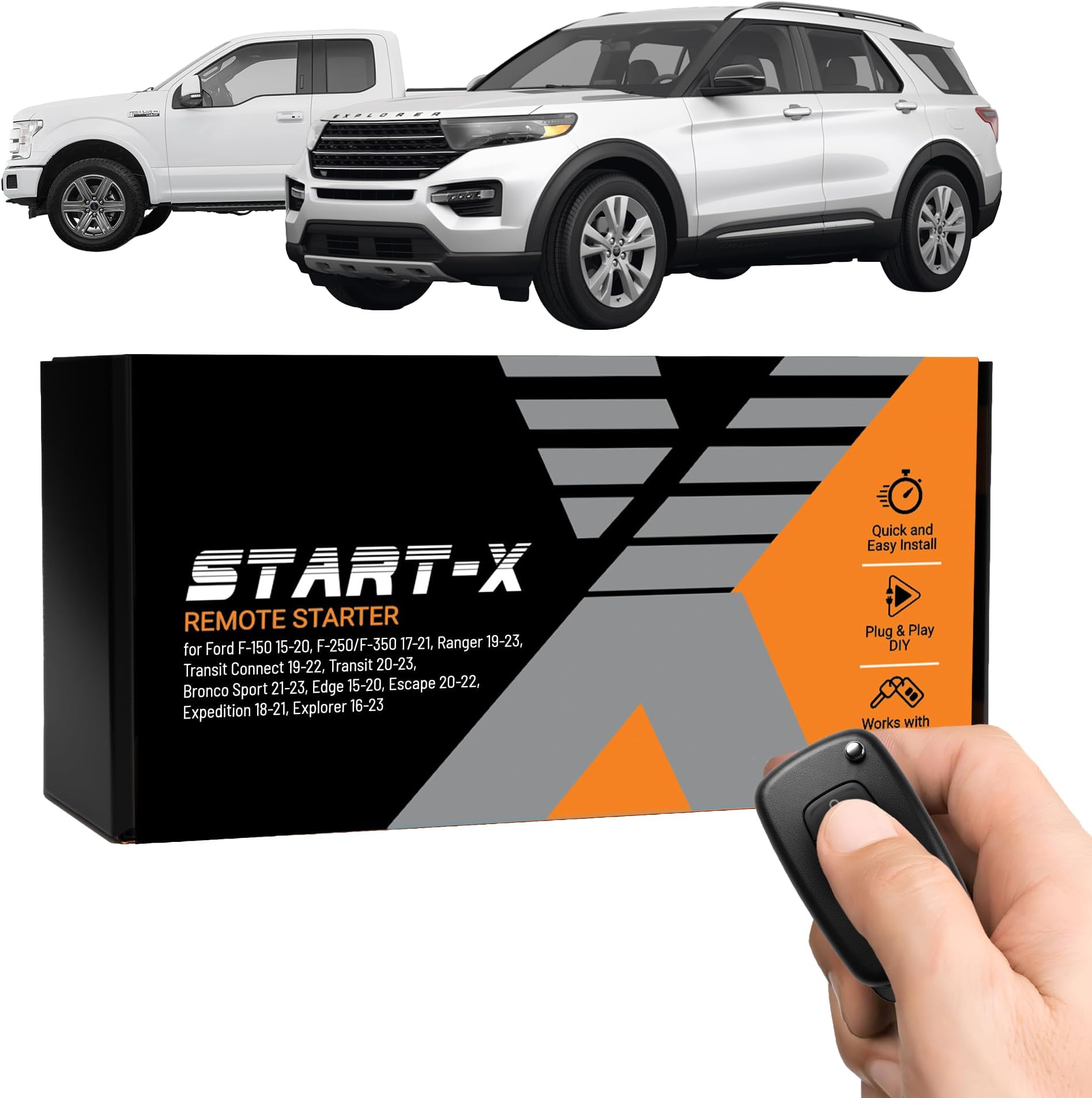 Start-X Remote Starter Kit for Select Ford F-150/F-250/F-350, Ranger, Transit, Transit Connect, Bronco Sport, Edge, Escape, Expedition & Explorer | Push-to-Start & Key Ignition | Plug N Play Install