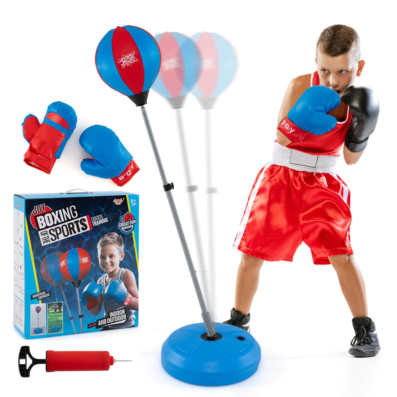 Costzon Punching Bag for Kids, Boxing Bag Set Toy with Height Adjustable Stand, Kids Boxing Gloves and Hand Pump, Freestanding Boxing Equipment Gift