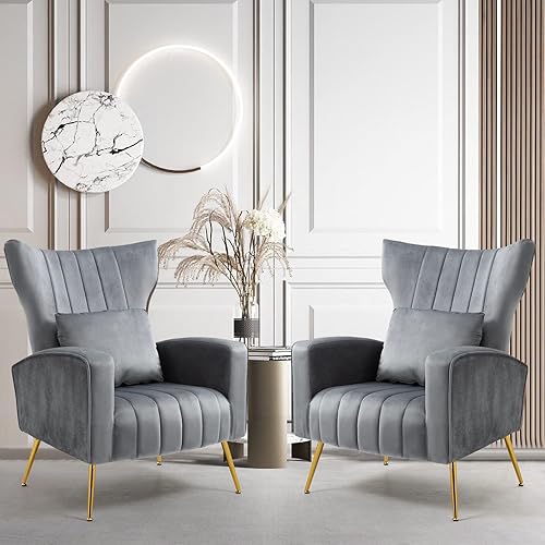 Miniatura 8 de ZJhome Sillas modernas para sala de estar, sillón de terciopelo con almohada lumbar, sillas de dormitorio con respaldo alto, silla de tocador, silla