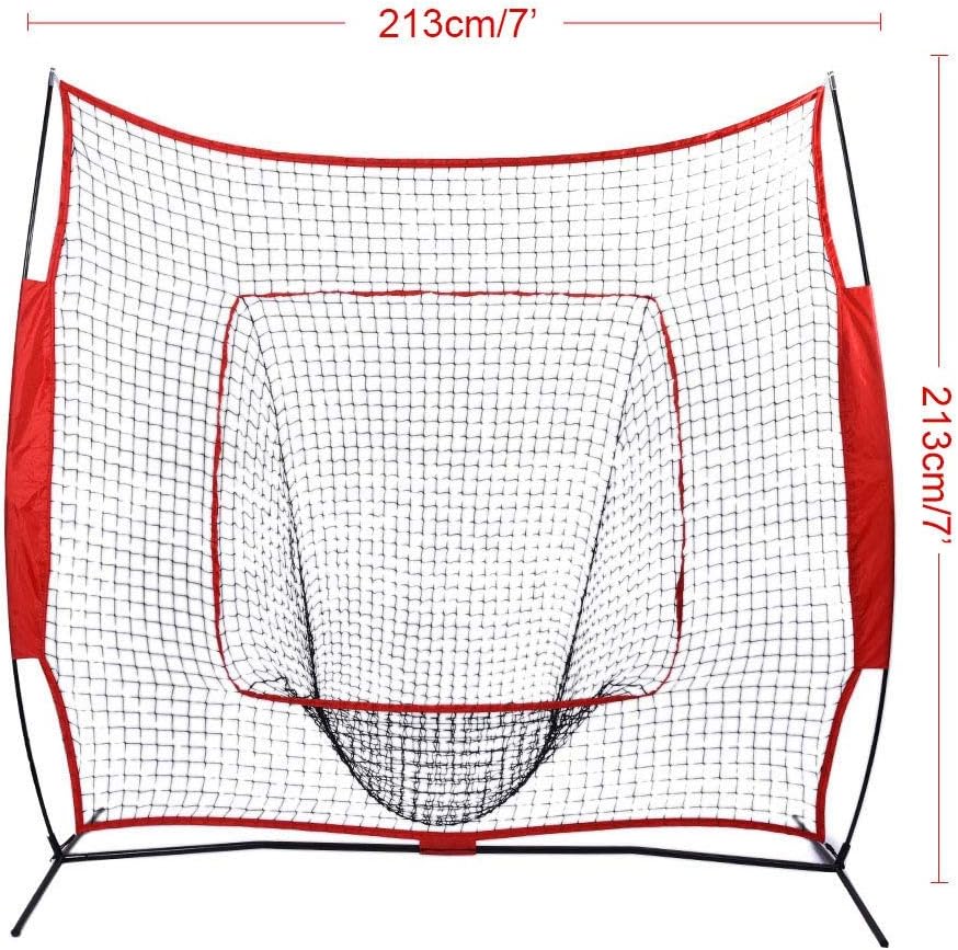 EVTSCAN 7' X 7' Baseball & Softball Practice Hitting & Pitching Net with Bow Frame, Carry Bag and Bonus Strike Zone, Great for All Skill Levels, Regulation