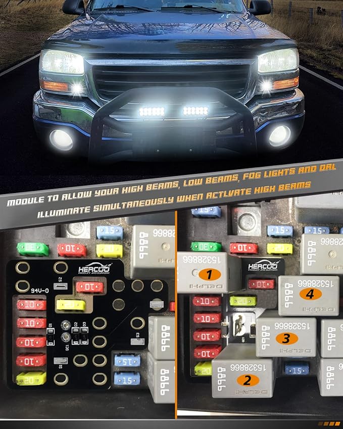 Módulo de luz HERCOO para GM, 8 luces altas mod, compatible con Chevy Silverado GMC Sierra 2003-2007 miniatura 2