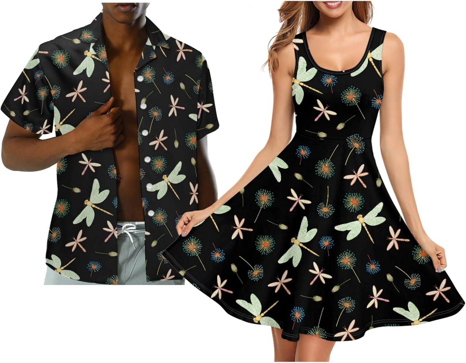 Hawaii Matching Couple Outfits Husband and Wife Clothing Fashionable Mens Casual Shirts Hawaii Dress with Soft Fabric