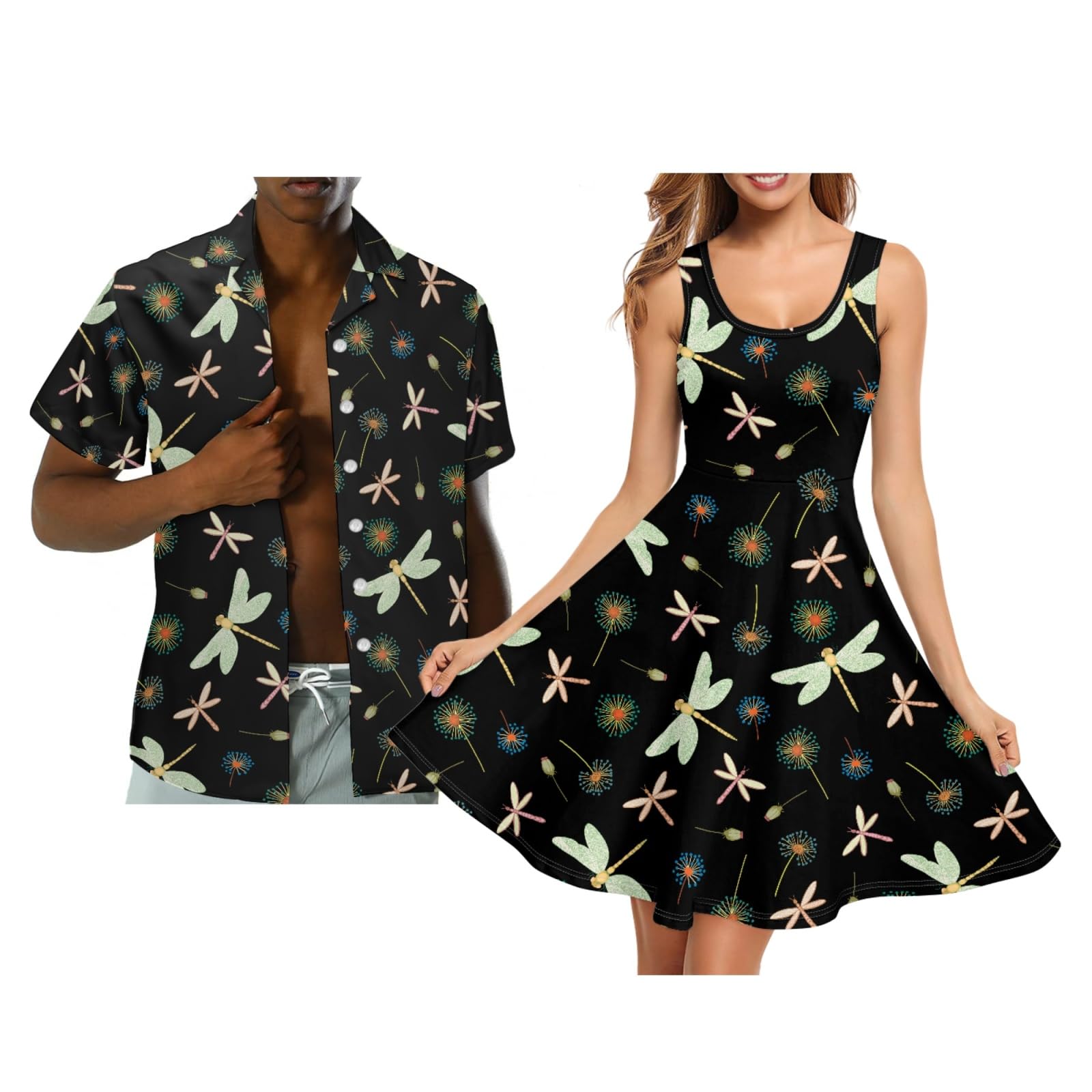 Hawaii Matching Couple Outfits Husband and Wife Clothing Fashionable Mens Casual Shirts Hawaii Dress with Soft Fabric