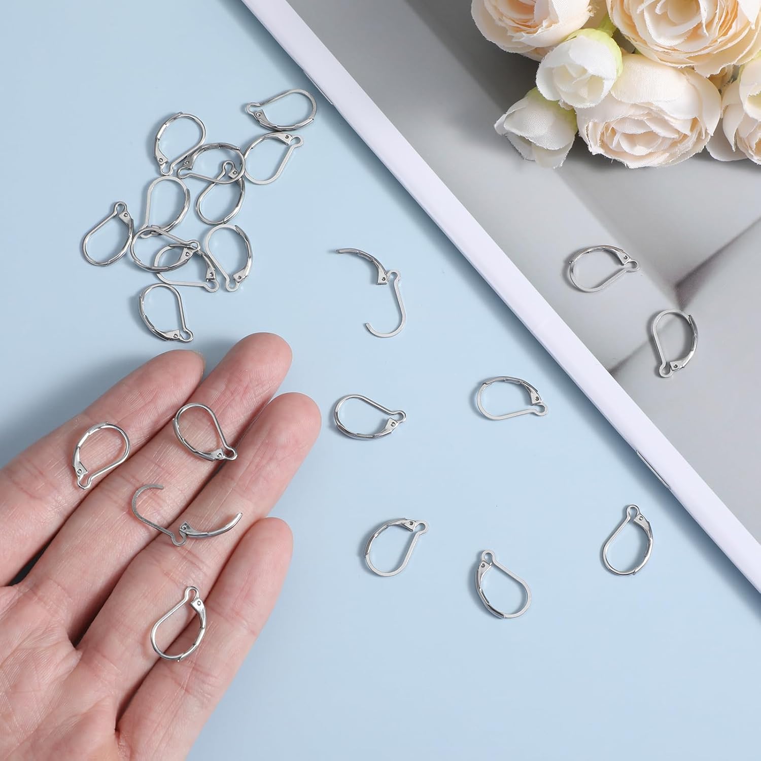 30 Pcs Leverback Earring Hooks Stainless Steel Earring Hooks Lever Back Earrings Clasps French Ear Wire Findings for Making Dangle Jewelry Making 0.63 × 0.43 Inches - Image 7