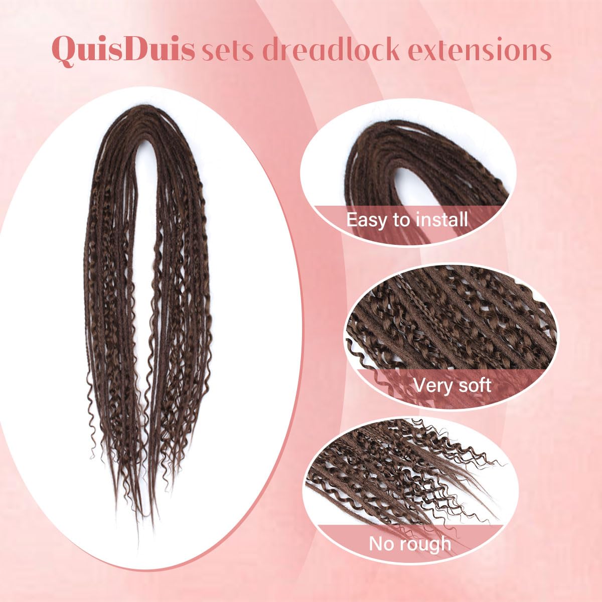 Quiduis - Juego completo de extensiones de rastas de 76 cm, 20 hebras de rastas, 2 en 1, extensiones sintéticas mixtas, color chocolate, rectas, bohemias, de doble extremo, estilo hippie para mujer